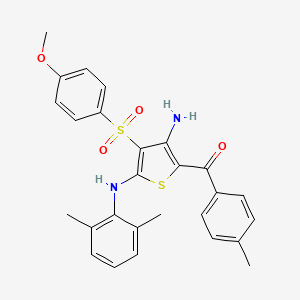 molecular formula C27H26N2O4S2 B2573207 (3-氨基-5-((2,6-二甲苯基)氨基)-4-((4-甲氧苯基)磺酰基)噻吩-2-基)(对甲苯基)甲酮 CAS No. 1115520-73-4
