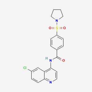 molecular formula C20H18ClN3O3S B2573221 N-(6-chloroquinolin-4-yl)-4-(pyrrolidin-1-ylsulfonyl)benzamide CAS No. 955281-35-3