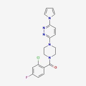 molecular formula C19H17ClFN5O B2573223 (4-(6-(1H-吡咯-1-基)哒嗪-3-基)哌嗪-1-基)(2-氯-4-氟苯基)甲苯酮 CAS No. 1421497-50-8