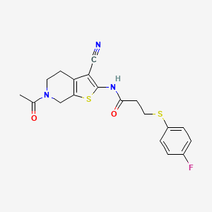 molecular formula C19H18FN3O2S2 B2573233 N-(6-acetyl-3-cyano-5,7-dihydro-4H-thieno[2,3-c]pyridin-2-yl)-3-(4-fluorophenyl)sulfanylpropanamide CAS No. 896355-78-5