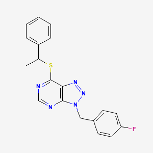 molecular formula C19H16FN5S B2573234 3-(4-fluorobenzyl)-7-((1-phenylethyl)thio)-3H-[1,2,3]triazolo[4,5-d]pyrimidine CAS No. 863458-12-2