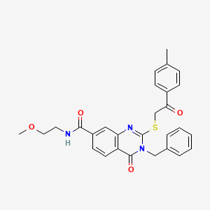 molecular formula C28H27N3O4S B2573238 3-benzyl-N-(2-methoxyethyl)-2-{[2-(4-methylphenyl)-2-oxoethyl]thio}-4-oxo-3,4-dihydroquinazoline-7-carboxamide CAS No. 1113138-00-3