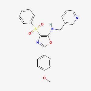 molecular formula C22H19N3O4S B2573239 2-(4-methoxyphenyl)-4-(phenylsulfonyl)-N-(pyridin-3-ylmethyl)oxazol-5-amine CAS No. 862800-14-4