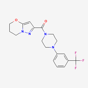 molecular formula C18H19F3N4O2 B2573241 (6,7-二氢-5H-吡唑并[5,1-b][1,3]恶嗪-2-基)(4-(3-(三氟甲基)苯基)哌嗪-1-基)甲酮 CAS No. 1448077-27-7