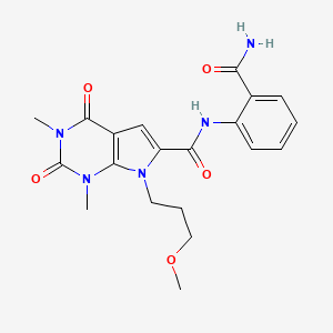 molecular formula C20H23N5O5 B2573264 N-(2-carbamoylphenyl)-7-(3-methoxypropyl)-1,3-dimethyl-2,4-dioxo-2,3,4,7-tetrahydro-1H-pyrrolo[2,3-d]pyrimidine-6-carboxamide CAS No. 1021092-28-3
