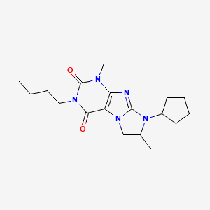molecular formula C18H25N5O2 B2573280 2-Butyl-6-cyclopentyl-4,7-dimethylpurino[7,8-a]imidazole-1,3-dione CAS No. 923427-48-9