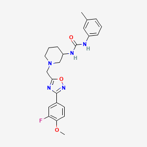 molecular formula C23H26FN5O3 B2573284 1-(1-((3-(3-Fluoro-4-methoxyphenyl)-1,2,4-oxadiazol-5-yl)methyl)piperidin-3-yl)-3-(m-tolyl)urea CAS No. 1396858-31-3