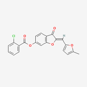 molecular formula C21H13ClO5 B2573289 (Z)-2-((5-甲基呋喃-2-亚甲基)-3-氧代-2,3-二氢苯并呋喃-6-基) 2-氯苯甲酸酯 CAS No. 622789-87-1