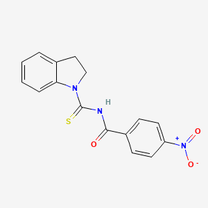 molecular formula C16H13N3O3S B2573295 N-(Indolinylthioxomethyl)(4-nitrophenyl)formamide CAS No. 642948-82-1