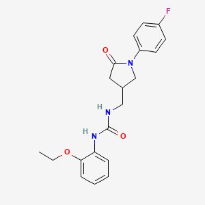molecular formula C20H22FN3O3 B2573307 1-(2-Ethoxyphenyl)-3-((1-(4-fluorophenyl)-5-oxopyrrolidin-3-yl)methyl)urea CAS No. 954587-75-8