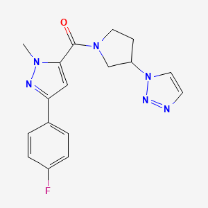 molecular formula C17H17FN6O B2573314 (3-(1H-1,2,3-triazol-1-yl)pyrrolidin-1-yl)(3-(4-fluorophenyl)-1-methyl-1H-pyrazol-5-yl)methanone CAS No. 1795083-89-4