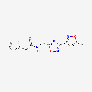 molecular formula C13H12N4O3S B2573322 N-((3-(5-methylisoxazol-3-yl)-1,2,4-oxadiazol-5-yl)methyl)-2-(thiophen-2-yl)acetamide CAS No. 2034459-98-6