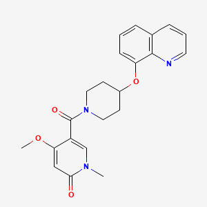 molecular formula C22H23N3O4 B2573329 4-methoxy-1-methyl-5-(4-(quinolin-8-yloxy)piperidine-1-carbonyl)pyridin-2(1H)-one CAS No. 1902987-16-9