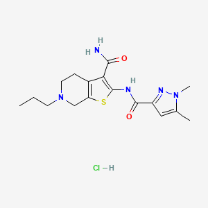 molecular formula C17H24ClN5O2S B2573334 2-(1,5-dimethyl-1H-pyrazole-3-carboxamido)-6-propyl-4,5,6,7-tetrahydrothieno[2,3-c]pyridine-3-carboxamide hydrochloride CAS No. 1216693-56-9