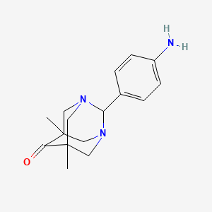 molecular formula C16H21N3O B2573346 2-(4-Aminophenyl)-5,7-dimethyl-1,3-diazatricyclo[3.3.1.1~3,7~]decan-6-one CAS No. 917216-46-7