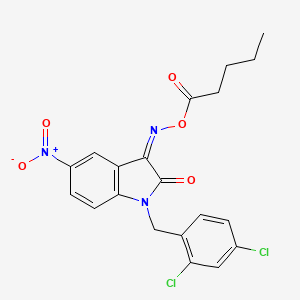 molecular formula C20H17Cl2N3O5 B2573347 1-(2,4-dichlorobenzyl)-5-nitro-3-[(pentanoyloxy)imino]-1,3-dihydro-2H-indol-2-one CAS No. 303998-06-3