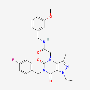 molecular formula C25H26FN5O4 B2573350 2-(1-ethyl-6-(4-fluorobenzyl)-3-methyl-5,7-dioxo-6,7-dihydro-1H-pyrazolo[4,3-d]pyrimidin-4(5H)-yl)-N-(3-methoxybenzyl)acetamide CAS No. 1358053-97-0