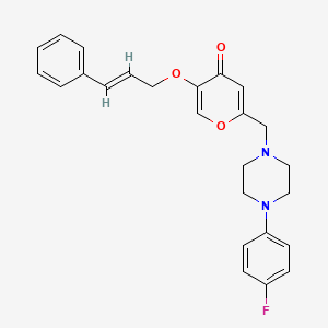 molecular formula C25H25FN2O3 B2573360 5-(cinnamyloxy)-2-((4-(4-fluorophenyl)piperazin-1-yl)methyl)-4H-pyran-4-one CAS No. 898429-23-7