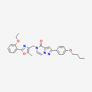 molecular formula C29H30N4O4 B2573364 2-(4-butoxyphenyl)-5-((2-(2-ethoxyphenyl)-5-methyloxazol-4-yl)methyl)pyrazolo[1,5-a]pyrazin-4(5H)-one CAS No. 1358377-27-1