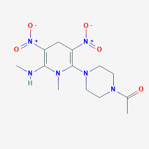 molecular formula C13H20N6O5 B2573396 1-{4-[1-甲基-6-(甲基氨基)-3,5-二硝基-1,4-二氢-2-吡啶基]哌嗪基}-1-乙酮 CAS No. 339020-85-8