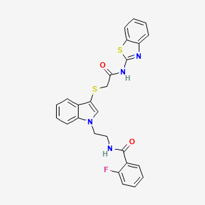 molecular formula C26H21FN4O2S2 B2573410 N-[2-[3-[2-(1,3-苯并噻唑-2-ylamino)-2-oxoethyl]sulfanylindol-1-yl]ethyl]-2-氟苯甲酰胺 CAS No. 532973-16-3