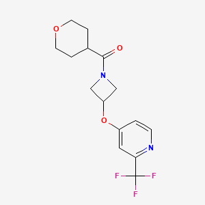 molecular formula C15H17F3N2O3 B2573416 Oxan-4-yl-[3-[2-(trifluoromethyl)pyridin-4-yl]oxyazetidin-1-yl]methanone CAS No. 2380097-62-9