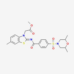 molecular formula C24H27N3O6S2 B2573425 (Z)-methyl 2-(2-((4-((2,6-dimethylmorpholino)sulfonyl)benzoyl)imino)-6-methylbenzo[d]thiazol-3(2H)-yl)acetate CAS No. 865197-34-8