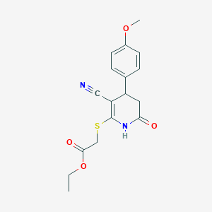 molecular formula C17H18N2O4S B2573433 Ethyl {[3-cyano-4-(4-methoxyphenyl)-6-oxo-1,4,5,6-tetrahydropyridin-2-yl]sulfanyl}acetate CAS No. 303786-32-5