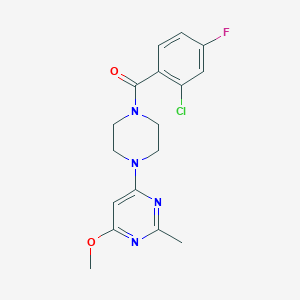 molecular formula C17H18ClFN4O2 B2573435 (2-Chloro-4-fluorophenyl)(4-(6-methoxy-2-methylpyrimidin-4-yl)piperazin-1-yl)methanone CAS No. 946248-20-0