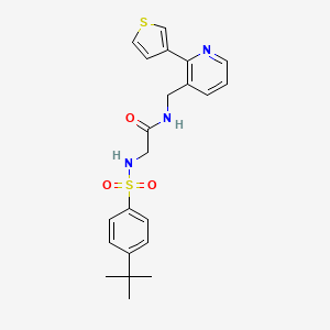 molecular formula C22H25N3O3S2 B2573436 2-(4-(tert-butyl)phenylsulfonamido)-N-((2-(thiophen-3-yl)pyridin-3-yl)methyl)acetamide CAS No. 2034408-02-9