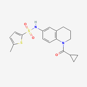 molecular formula C18H20N2O3S2 B2573438 N-(1-cyclopropanecarbonyl-1,2,3,4-tetrahydroquinolin-6-yl)-5-methylthiophene-2-sulfonamide CAS No. 946246-72-6