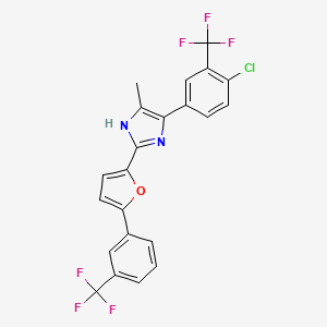 molecular formula C22H13ClF6N2O B2573441 4-[4-Chloro-3-(trifluoromethyl)phenyl]-5-methyl-2-[5-[3-(trifluoromethyl)phenyl]furan-2-yl]-1H-imidazole CAS No. 2413883-13-1