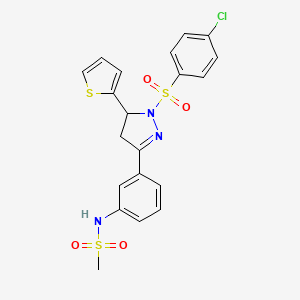 molecular formula C20H18ClN3O4S3 B2573442 N-(3-(1-((4-chlorophenyl)sulfonyl)-5-(thiophen-2-yl)-4,5-dihydro-1H-pyrazol-3-yl)phenyl)methanesulfonamide CAS No. 851782-53-1