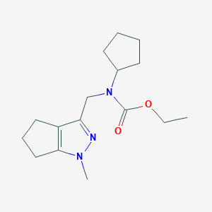 molecular formula C16H25N3O2 B2573443 Ethyl cyclopentyl((1-methyl-1,4,5,6-tetrahydrocyclopenta[c]pyrazol-3-yl)methyl)carbamate CAS No. 2034544-14-2