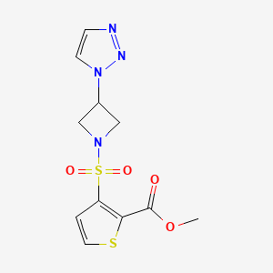 molecular formula C11H12N4O4S2 B2573444 methyl 3-((3-(1H-1,2,3-triazol-1-yl)azetidin-1-yl)sulfonyl)thiophene-2-carboxylate CAS No. 2034431-64-4