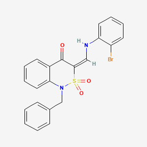 molecular formula C22H17BrN2O3S B2573453 (E)-1-苄基-3-(((2-溴苯基)氨基)亚甲基)-1H-苯并[c][1,2]噻嗪-4(3H)-酮 2,2-二氧化物 CAS No. 893315-89-4