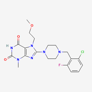 molecular formula C20H24ClFN6O3 B2573455 8-(4-(2-氯-6-氟苄基)哌嗪-1-基)-7-(2-甲氧基乙基)-3-甲基-1H-嘌呤-2,6(3H,7H)-二酮 CAS No. 902307-94-2