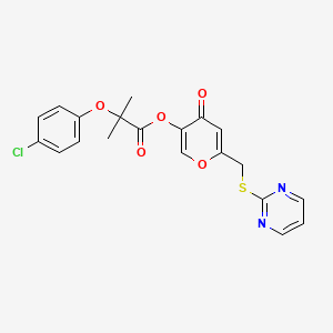 molecular formula C20H17ClN2O5S B2573457 4-oxo-6-((pyrimidin-2-ylthio)methyl)-4H-pyran-3-yl 2-(4-chlorophenoxy)-2-methylpropanoate CAS No. 877637-05-3