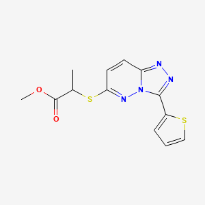 molecular formula C13H12N4O2S2 B2573478 Methyl 2-((3-(thiophen-2-yl)-[1,2,4]triazolo[4,3-b]pyridazin-6-yl)thio)propanoate CAS No. 868967-06-0