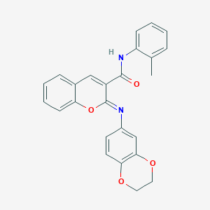 molecular formula C25H20N2O4 B2573487 (2Z)-2-(2,3-dihydro-1,4-benzodioxin-6-ylimino)-N-(2-methylphenyl)-2H-chromene-3-carboxamide CAS No. 1327174-35-5