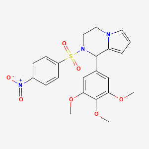 molecular formula C22H23N3O7S B2573498 2-((4-Nitrophenyl)sulfonyl)-1-(3,4,5-trimethoxyphenyl)-1,2,3,4-tetrahydropyrrolo[1,2-a]pyrazine CAS No. 899749-68-9