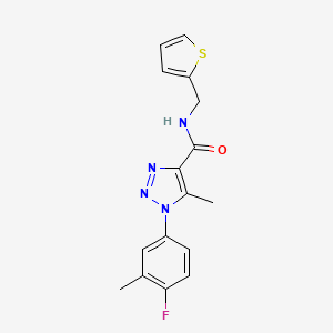 molecular formula C16H15FN4OS B2573521 1-(4-fluoro-3-methylphenyl)-5-methyl-N-(thiophen-2-ylmethyl)-1H-1,2,3-triazole-4-carboxamide CAS No. 1428374-67-7