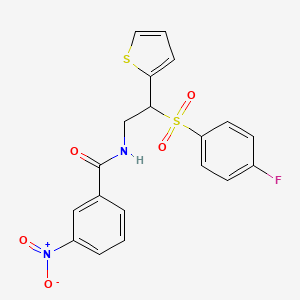 molecular formula C19H15FN2O5S2 B2573530 N-[2-[(4-氟苯基)磺酰基]-2-(2-噻吩基)乙基]-3-硝基苯甲酰胺 CAS No. 896327-13-2