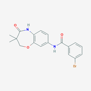 molecular formula C18H17BrN2O3 B2573532 3-bromo-N-(3,3-dimethyl-4-oxo-2,3,4,5-tetrahydrobenzo[b][1,4]oxazepin-8-yl)benzamide CAS No. 921584-24-9