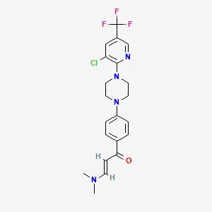 molecular formula C21H22ClF3N4O B2573545 1-(4-{4-[3-Chloro-5-(trifluoromethyl)-2-pyridinyl]piperazino}phenyl)-3-(dimethylamino)-2-propen-1-one CAS No. 1164529-81-0