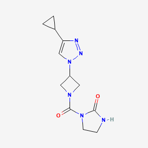 molecular formula C12H16N6O2 B2573553 1-(3-(4-环丙基-1H-1,2,3-三唑-1-基)氮杂环丁-1-羰基)咪唑烷-2-酮 CAS No. 2034611-63-5
