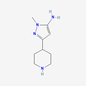 molecular formula C9H16N4 B2573554 1-methyl-3-(piperidin-4-yl)-1H-pyrazol-5-amine CAS No. 1512596-24-5