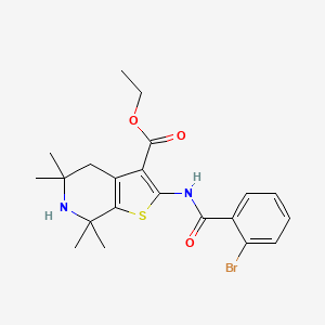 molecular formula C21H25BrN2O3S B2573557 2-(2-溴苯甲酰胺)-5,5,7,7-四甲基-4H,5H,6H,7H-噻吩[2,3-c]吡啶-3-羧酸乙酯 CAS No. 887901-63-5