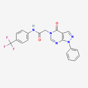 molecular formula C20H14F3N5O2 B2573562 2-(4-oxo-1-phenyl-1H-pyrazolo[3,4-d]pyrimidin-5(4H)-yl)-N-(4-(trifluoromethyl)phenyl)acetamide CAS No. 852440-20-1