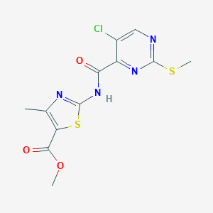 molecular formula C12H11ClN4O3S2 B257357 Methyl 2-({[5-chloro-2-(methylsulfanyl)pyrimidin-4-yl]carbonyl}amino)-4-methyl-1,3-thiazole-5-carboxylate 
